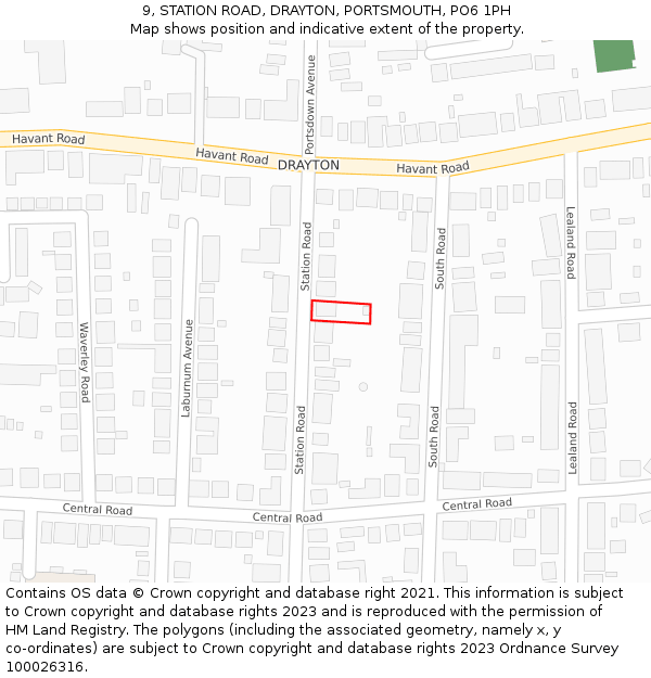 9, STATION ROAD, DRAYTON, PORTSMOUTH, PO6 1PH: Location map and indicative extent of plot