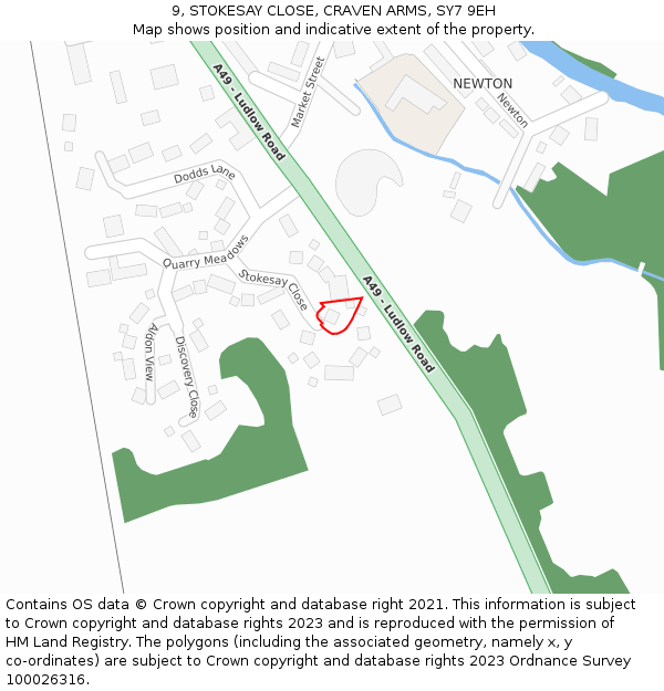 9, STOKESAY CLOSE, CRAVEN ARMS, SY7 9EH: Location map and indicative extent of plot