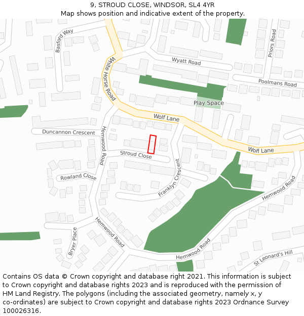 9, STROUD CLOSE, WINDSOR, SL4 4YR: Location map and indicative extent of plot