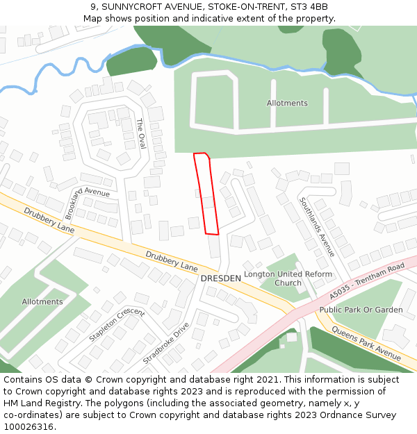 9, SUNNYCROFT AVENUE, STOKE-ON-TRENT, ST3 4BB: Location map and indicative extent of plot