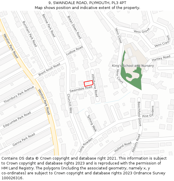 9, SWAINDALE ROAD, PLYMOUTH, PL3 4PT: Location map and indicative extent of plot