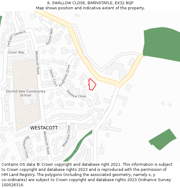 9, SWALLOW CLOSE, BARNSTAPLE, EX32 8QP: Location map and indicative extent of plot