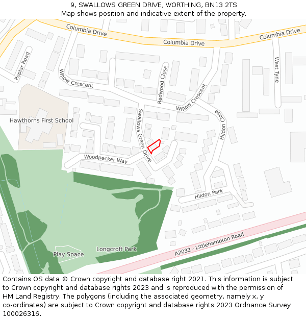 9, SWALLOWS GREEN DRIVE, WORTHING, BN13 2TS: Location map and indicative extent of plot