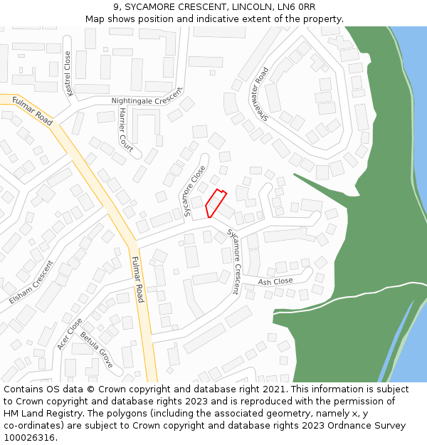 9, SYCAMORE CRESCENT, LINCOLN, LN6 0RR: Location map and indicative extent of plot