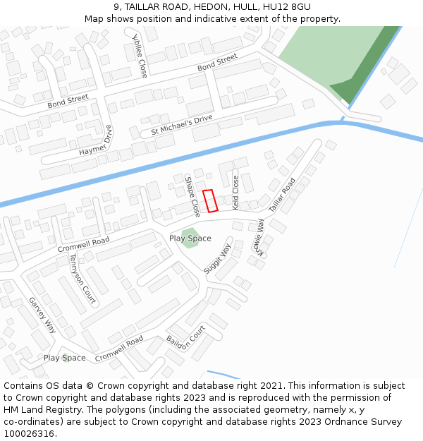 9, TAILLAR ROAD, HEDON, HULL, HU12 8GU: Location map and indicative extent of plot