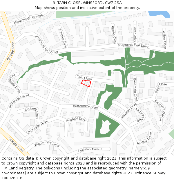 9, TARN CLOSE, WINSFORD, CW7 2SA: Location map and indicative extent of plot