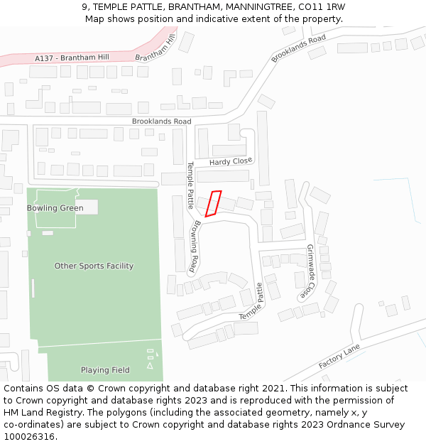 9, TEMPLE PATTLE, BRANTHAM, MANNINGTREE, CO11 1RW: Location map and indicative extent of plot