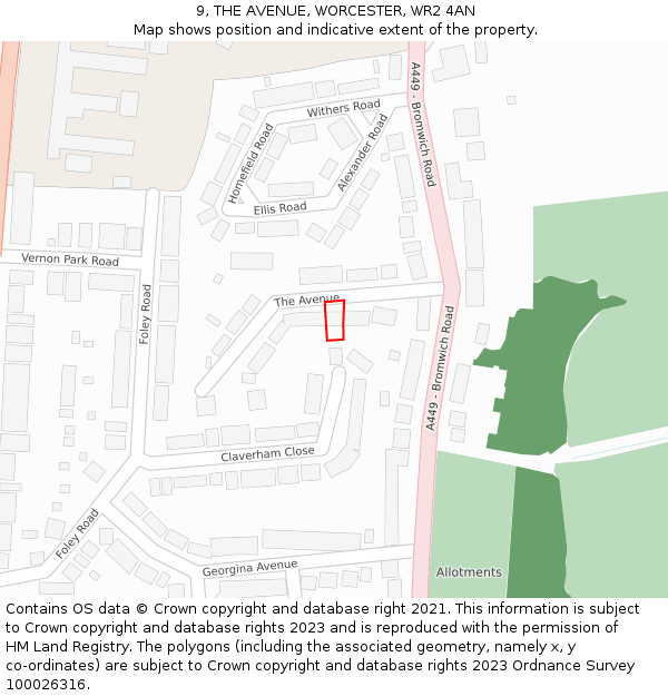 9, THE AVENUE, WORCESTER, WR2 4AN: Location map and indicative extent of plot