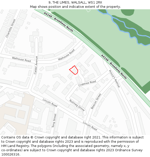 9, THE LIMES, WALSALL, WS1 2RX: Location map and indicative extent of plot