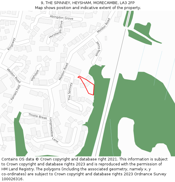 9, THE SPINNEY, HEYSHAM, MORECAMBE, LA3 2FP: Location map and indicative extent of plot