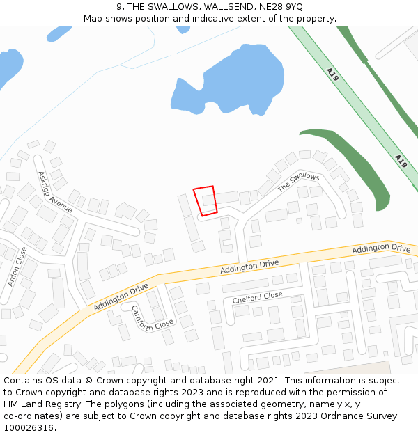 9, THE SWALLOWS, WALLSEND, NE28 9YQ: Location map and indicative extent of plot