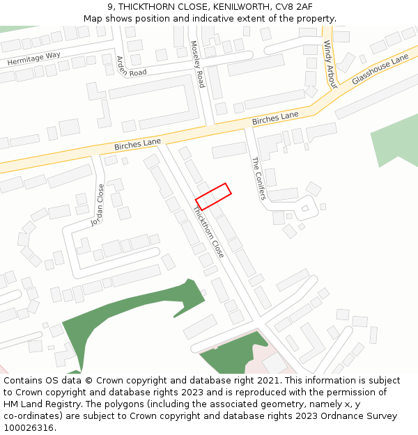 9, THICKTHORN CLOSE, KENILWORTH, CV8 2AF: Location map and indicative extent of plot