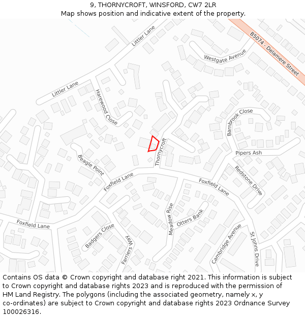 9, THORNYCROFT, WINSFORD, CW7 2LR: Location map and indicative extent of plot