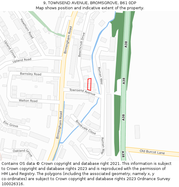 9, TOWNSEND AVENUE, BROMSGROVE, B61 0DP: Location map and indicative extent of plot