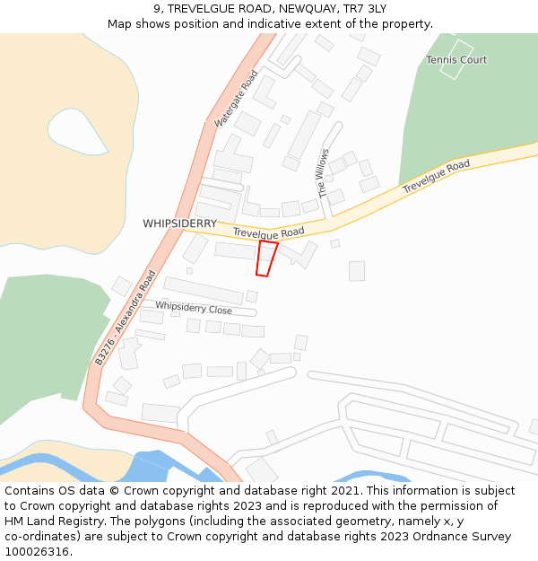 9, TREVELGUE ROAD, NEWQUAY, TR7 3LY: Location map and indicative extent of plot