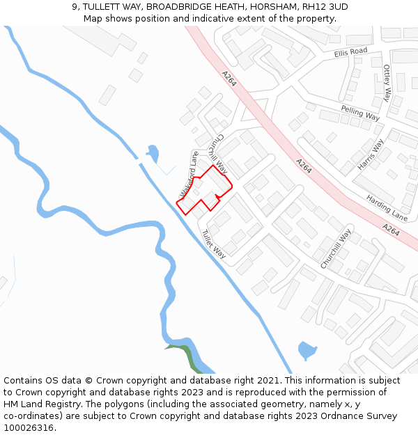 9, TULLETT WAY, BROADBRIDGE HEATH, HORSHAM, RH12 3UD: Location map and indicative extent of plot