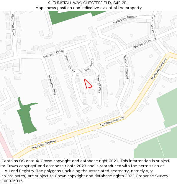 9, TUNSTALL WAY, CHESTERFIELD, S40 2RH: Location map and indicative extent of plot