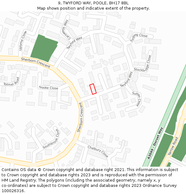 9, TWYFORD WAY, POOLE, BH17 8BL: Location map and indicative extent of plot