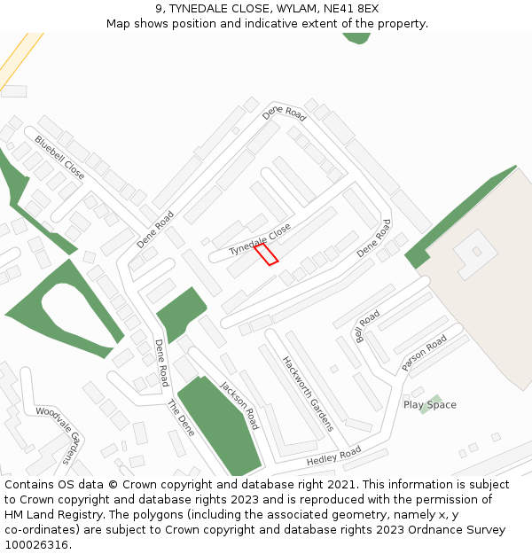 9, TYNEDALE CLOSE, WYLAM, NE41 8EX: Location map and indicative extent of plot