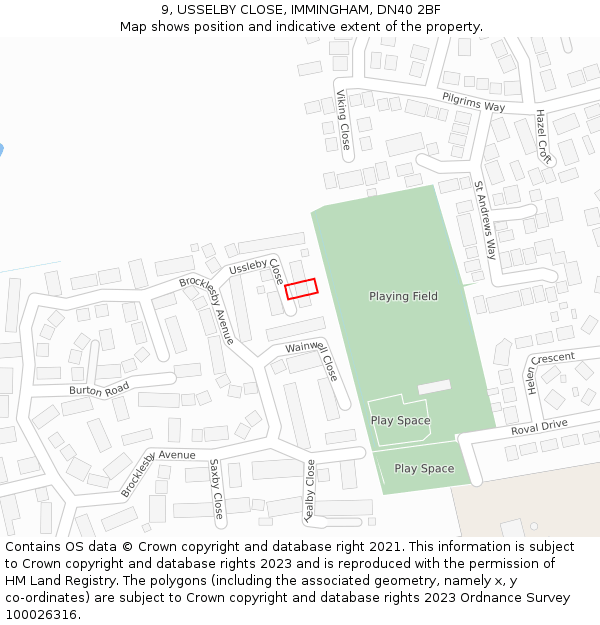 9, USSELBY CLOSE, IMMINGHAM, DN40 2BF: Location map and indicative extent of plot