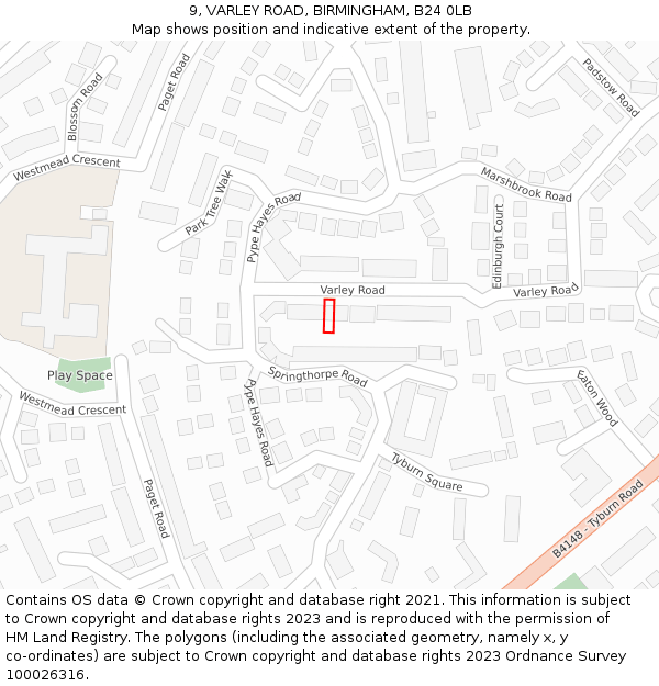 9, VARLEY ROAD, BIRMINGHAM, B24 0LB: Location map and indicative extent of plot