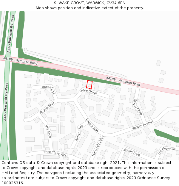 9, WAKE GROVE, WARWICK, CV34 6PN: Location map and indicative extent of plot