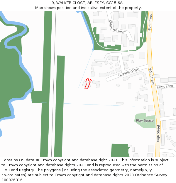 9, WALKER CLOSE, ARLESEY, SG15 6AL: Location map and indicative extent of plot