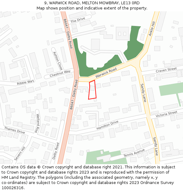 9, WARWICK ROAD, MELTON MOWBRAY, LE13 0RD: Location map and indicative extent of plot