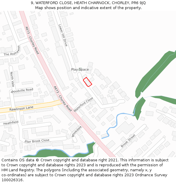 9, WATERFORD CLOSE, HEATH CHARNOCK, CHORLEY, PR6 9JQ: Location map and indicative extent of plot