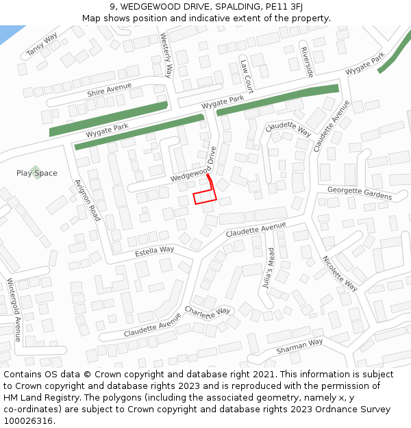 9, WEDGEWOOD DRIVE, SPALDING, PE11 3FJ: Location map and indicative extent of plot