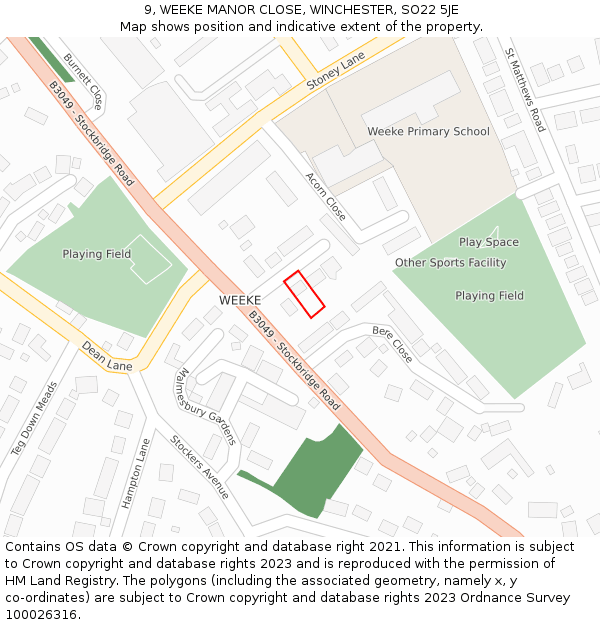 9, WEEKE MANOR CLOSE, WINCHESTER, SO22 5JE: Location map and indicative extent of plot