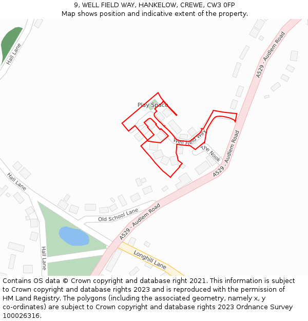 9, WELL FIELD WAY, HANKELOW, CREWE, CW3 0FP: Location map and indicative extent of plot