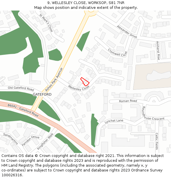 9, WELLESLEY CLOSE, WORKSOP, S81 7NR: Location map and indicative extent of plot