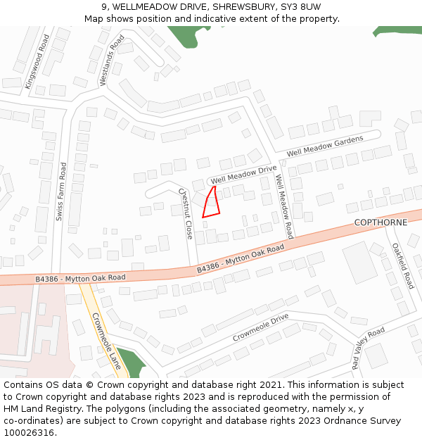 9, WELLMEADOW DRIVE, SHREWSBURY, SY3 8UW: Location map and indicative extent of plot