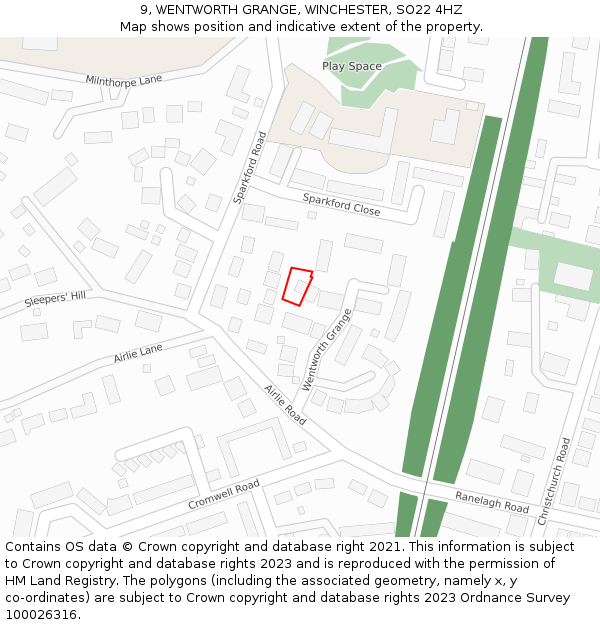 9, WENTWORTH GRANGE, WINCHESTER, SO22 4HZ: Location map and indicative extent of plot