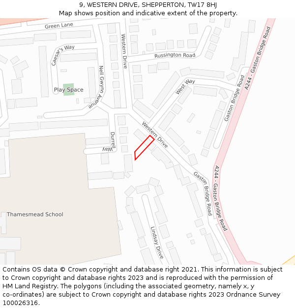 9, WESTERN DRIVE, SHEPPERTON, TW17 8HJ: Location map and indicative extent of plot