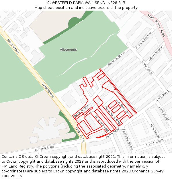 9, WESTFIELD PARK, WALLSEND, NE28 8LB: Location map and indicative extent of plot