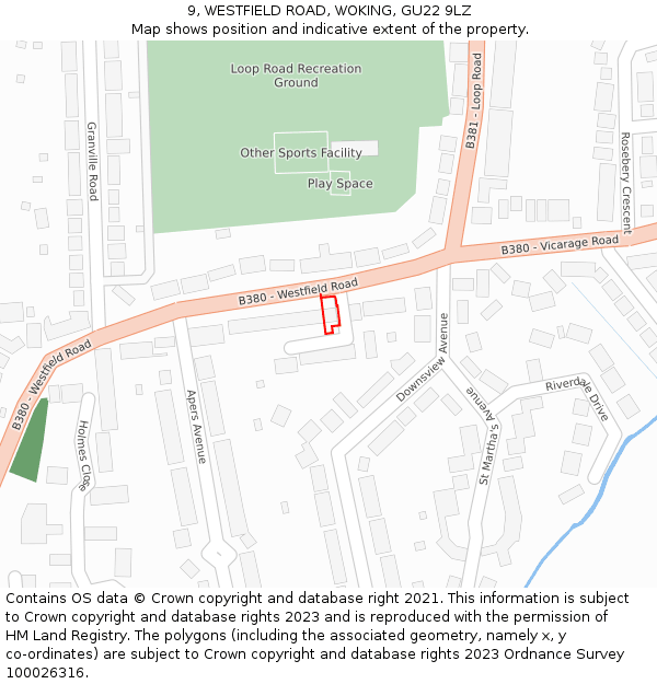 9, WESTFIELD ROAD, WOKING, GU22 9LZ: Location map and indicative extent of plot