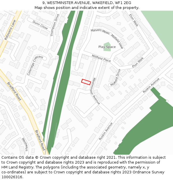 9, WESTMINSTER AVENUE, WAKEFIELD, WF1 2EG: Location map and indicative extent of plot