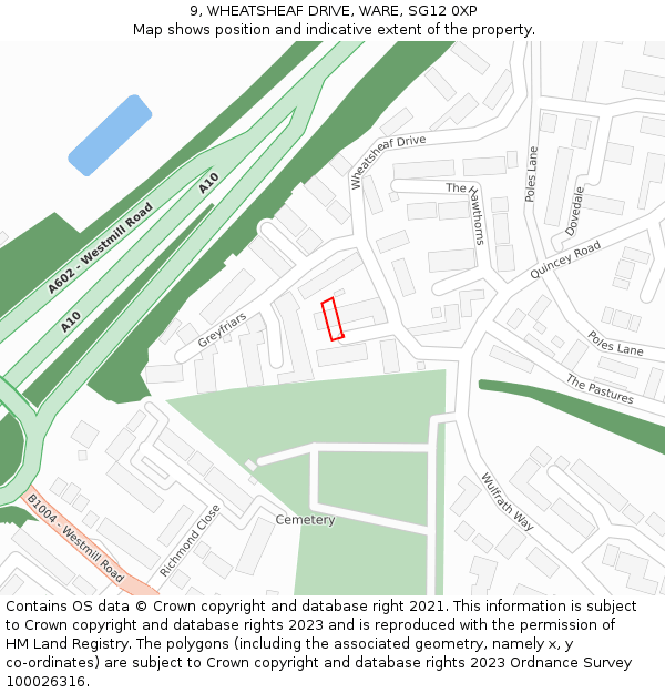 9, WHEATSHEAF DRIVE, WARE, SG12 0XP: Location map and indicative extent of plot