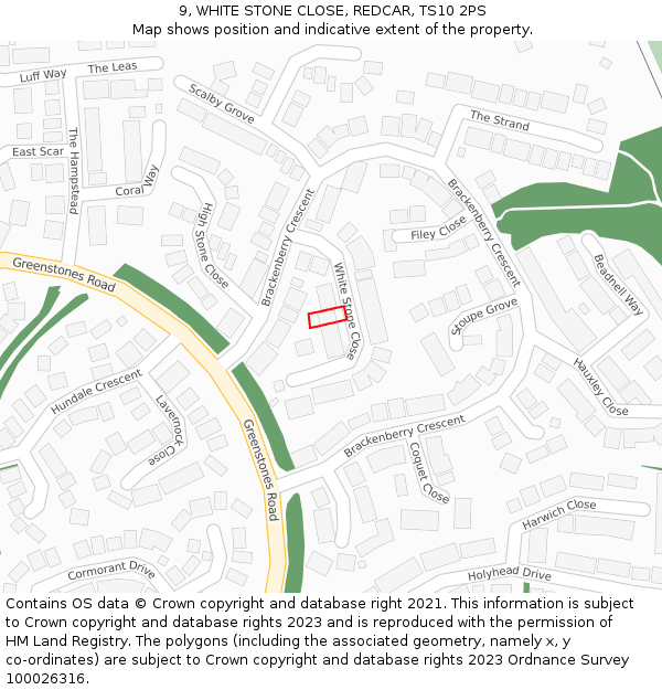 9, WHITE STONE CLOSE, REDCAR, TS10 2PS: Location map and indicative extent of plot