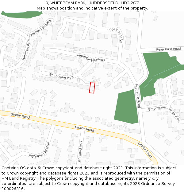 9, WHITEBEAM PARK, HUDDERSFIELD, HD2 2GZ: Location map and indicative extent of plot