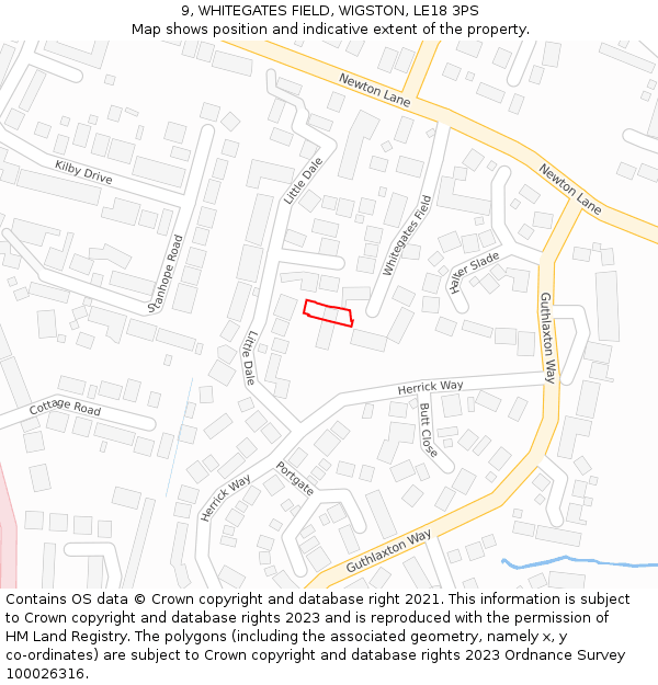 9, WHITEGATES FIELD, WIGSTON, LE18 3PS: Location map and indicative extent of plot