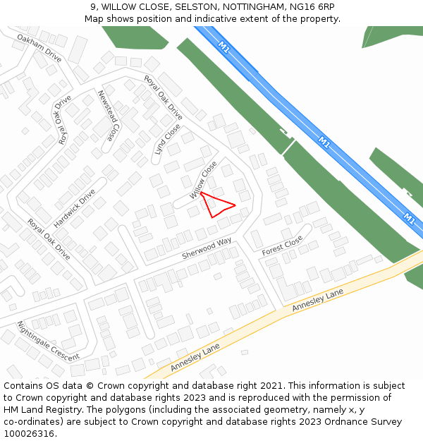 9, WILLOW CLOSE, SELSTON, NOTTINGHAM, NG16 6RP: Location map and indicative extent of plot