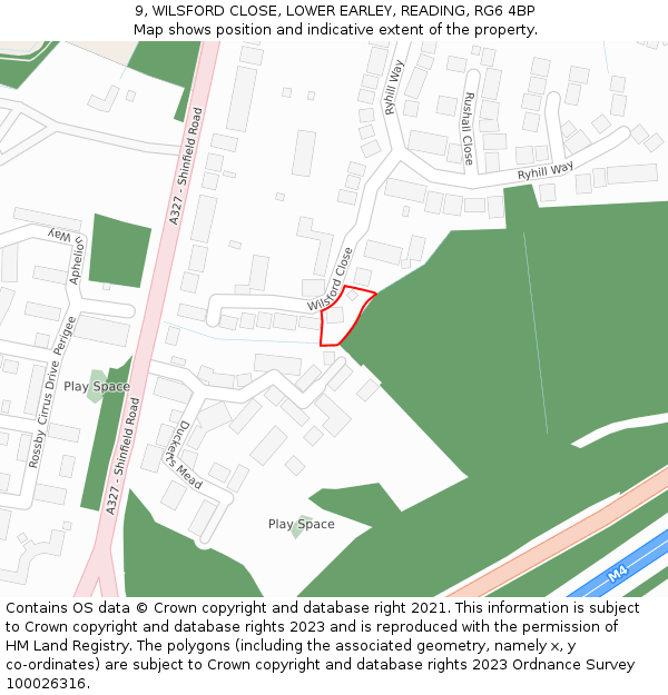 9, WILSFORD CLOSE, LOWER EARLEY, READING, RG6 4BP: Location map and indicative extent of plot