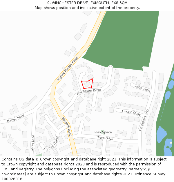 9, WINCHESTER DRIVE, EXMOUTH, EX8 5QA: Location map and indicative extent of plot