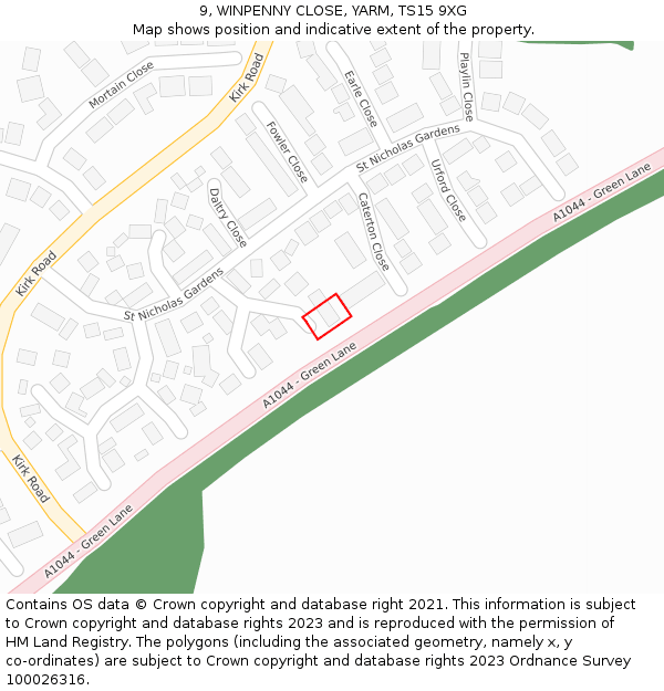 9, WINPENNY CLOSE, YARM, TS15 9XG: Location map and indicative extent of plot