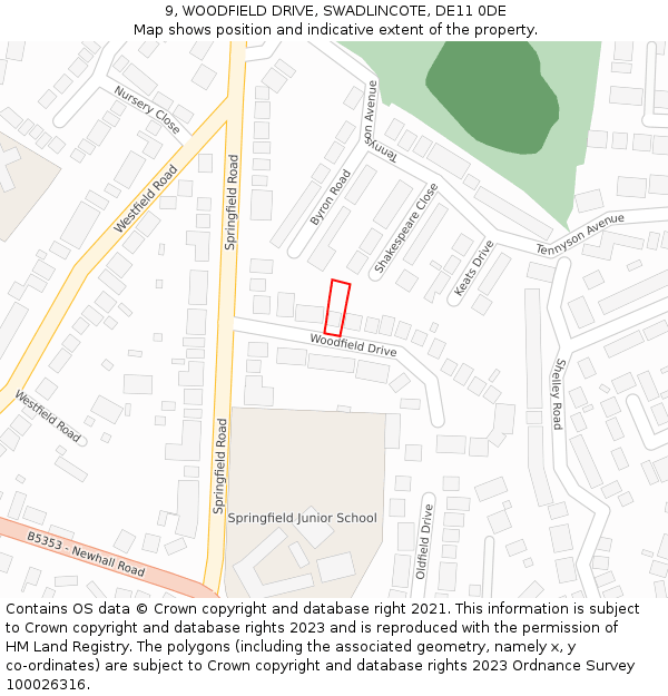 9, WOODFIELD DRIVE, SWADLINCOTE, DE11 0DE: Location map and indicative extent of plot