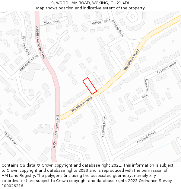 9, WOODHAM ROAD, WOKING, GU21 4DL: Location map and indicative extent of plot