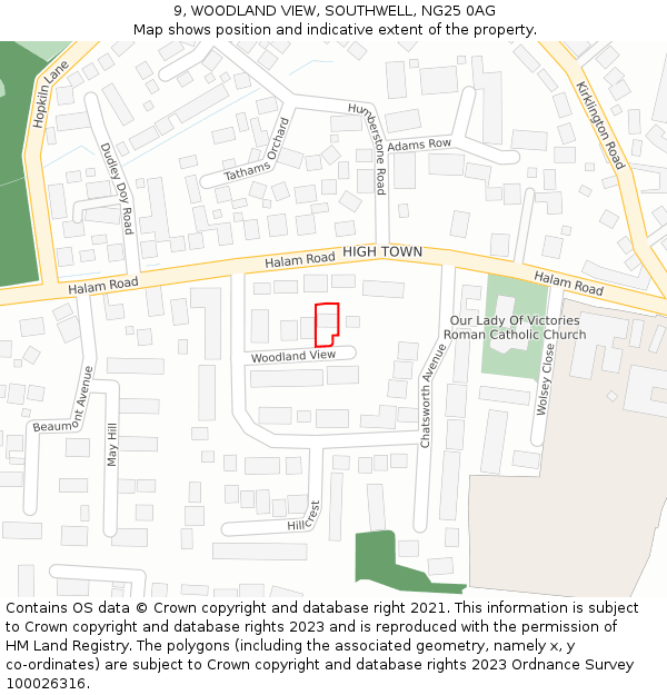 9, WOODLAND VIEW, SOUTHWELL, NG25 0AG: Location map and indicative extent of plot